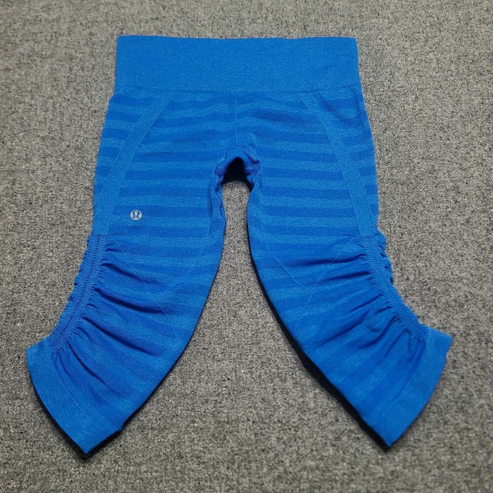 Lululemon Pants Womens 6 Blue The Flow Crop II Leggings Ruched Yoga Performance